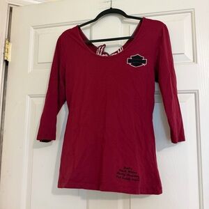 Harley-Davidson Womens Red Three-Quarter Sleeve Scoop Neck Top Size Small Medium